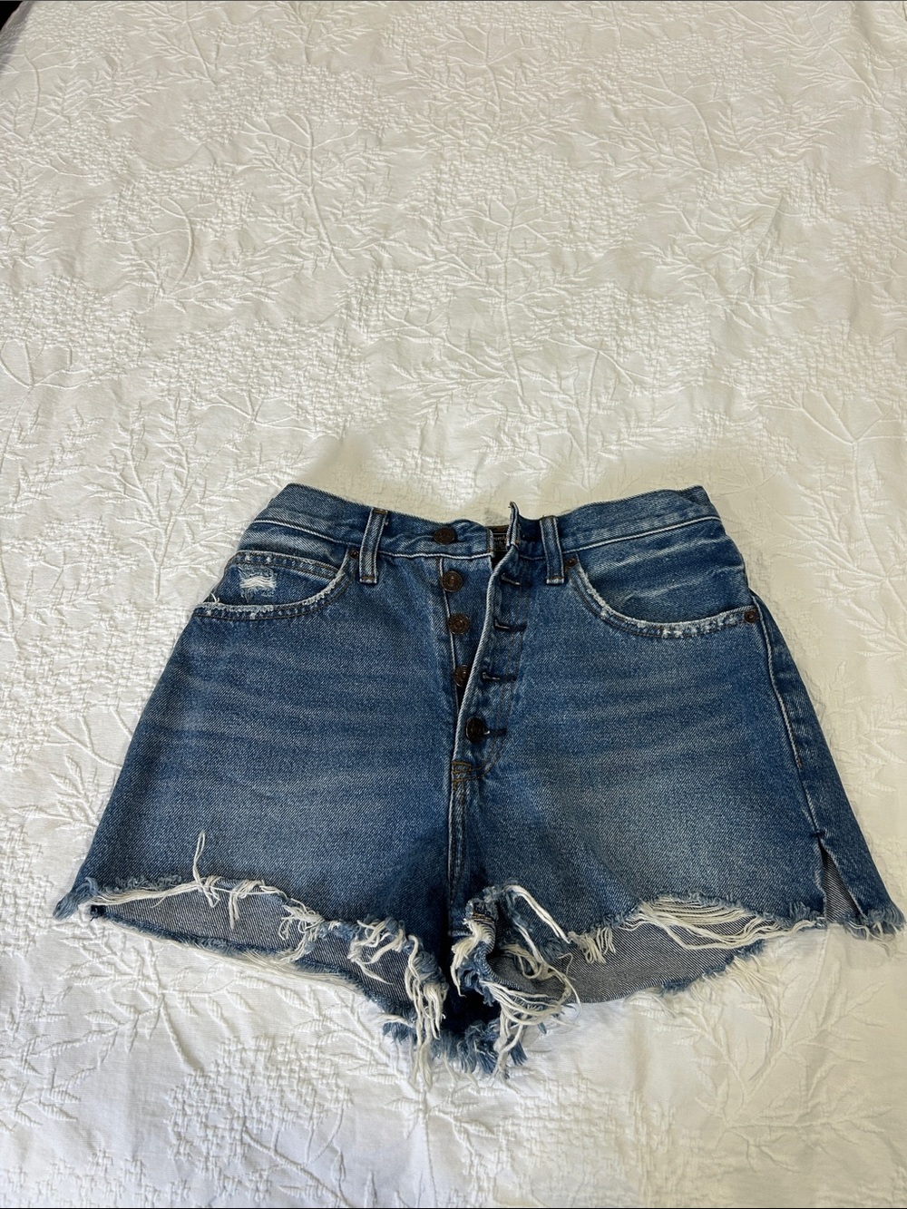 Abercrombie & Fitch Distressed Button-Fly Blue Denim Shorts